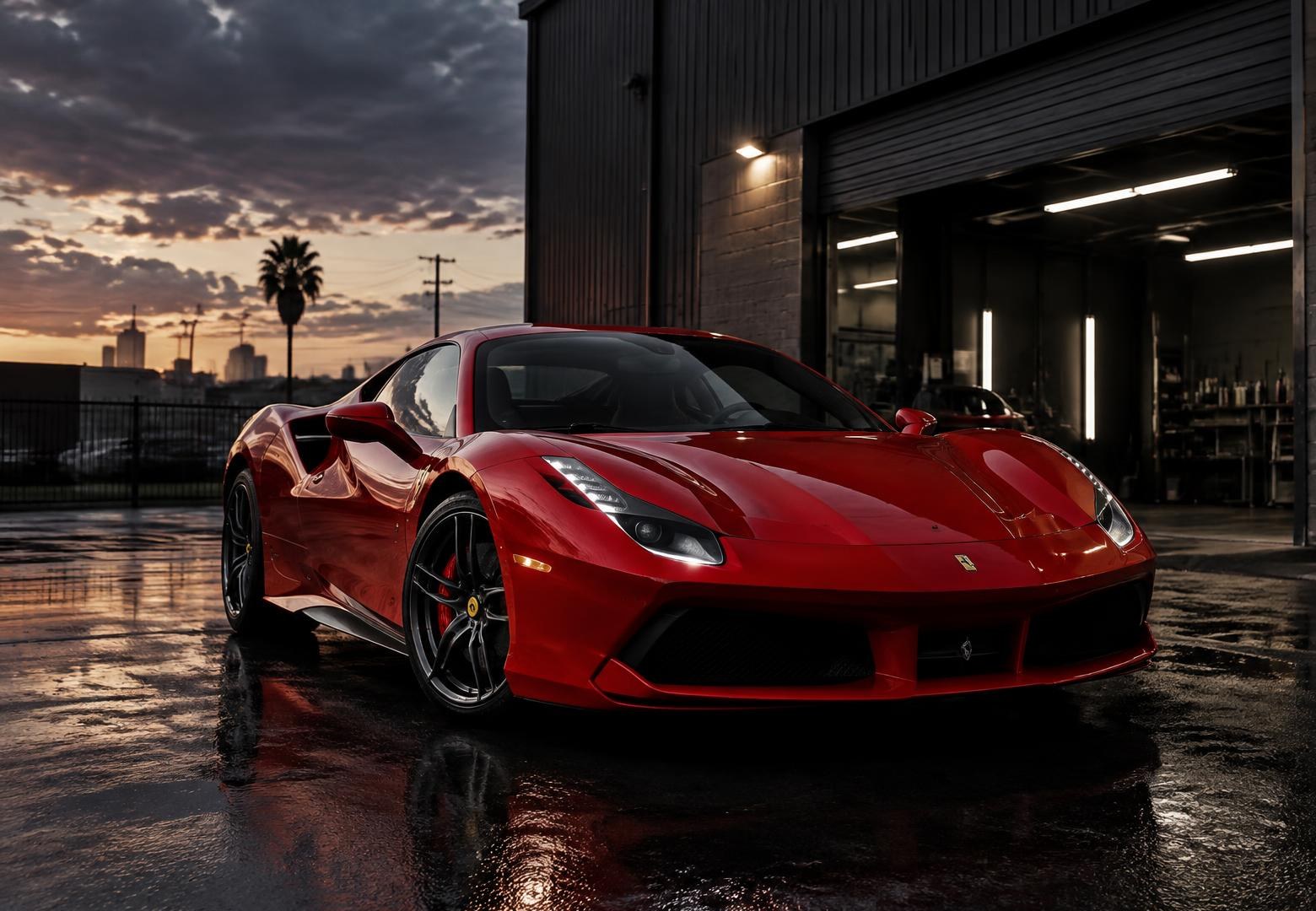 Red sports car detailed by Vortan outside the shop
